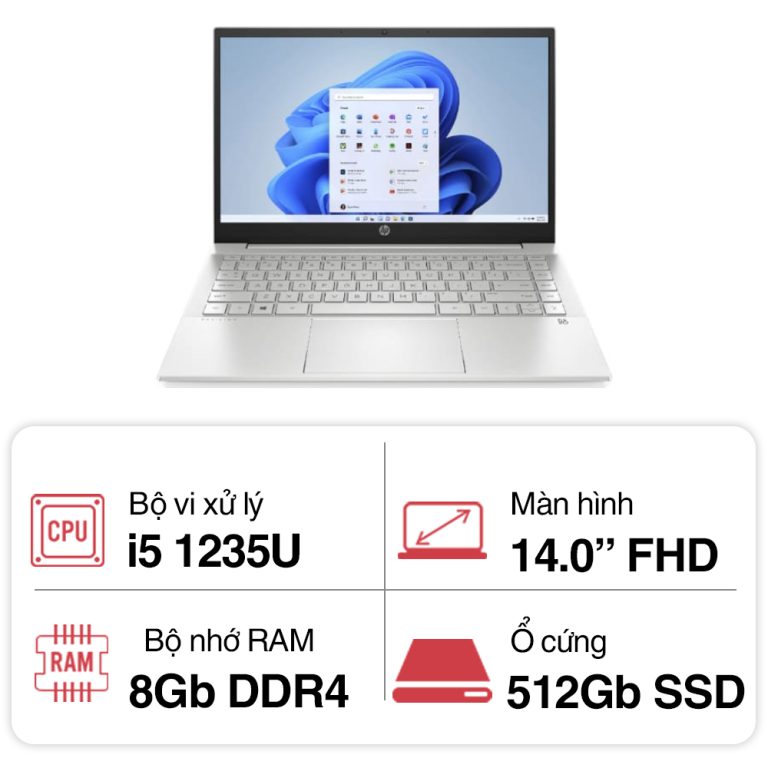 Laptop HP Pavilion 14-dv2075TU 7C0W2PA (i5 1235U/ 8GB/ 512GB SSD/14 inch FHD/Win11/ Silver/ Vỏ nhôm)