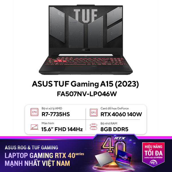 Laptop Asus TUF Gaming A15 FA507NV-LP046W (R7 7735HS/ 8GB/ 512GB SSD/ RTX 4060 8GB/ 15.6 inch FHD/ 144Hz/ Win11/ Grey)