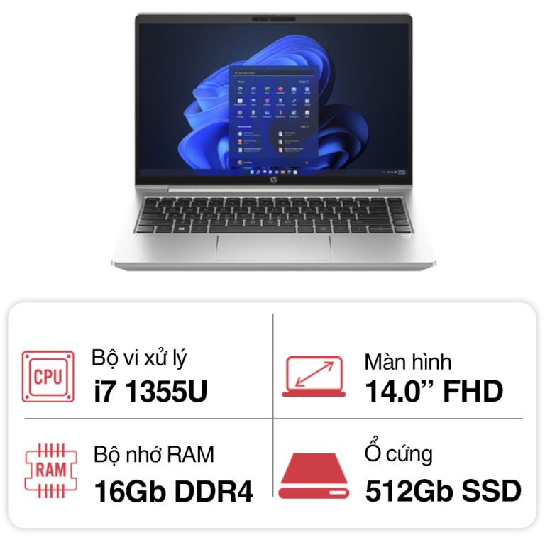 Laptop HP ProBook 440 G10 873B8PA (i7 1355U/ 16GB/ 512GB SSD/14 inch FHD/Win11/ Silver/ Vỏ nhôm)