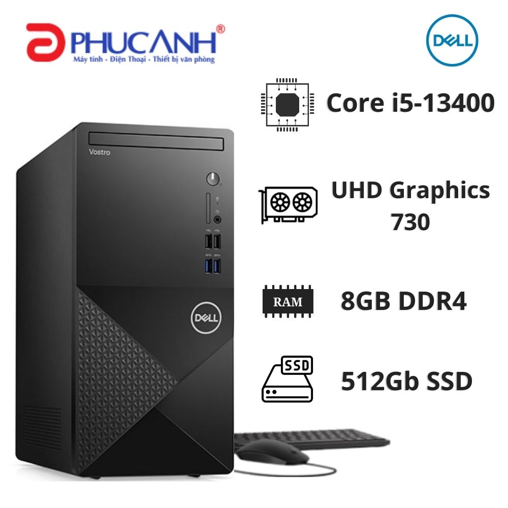 PC Dell Vostro 3020 Tower 6FM7X11 (i5-13400/ 8GB/ 512GB SSD/ Wifi + BT/ Key/ Mouse/ Win11/ 1Y)