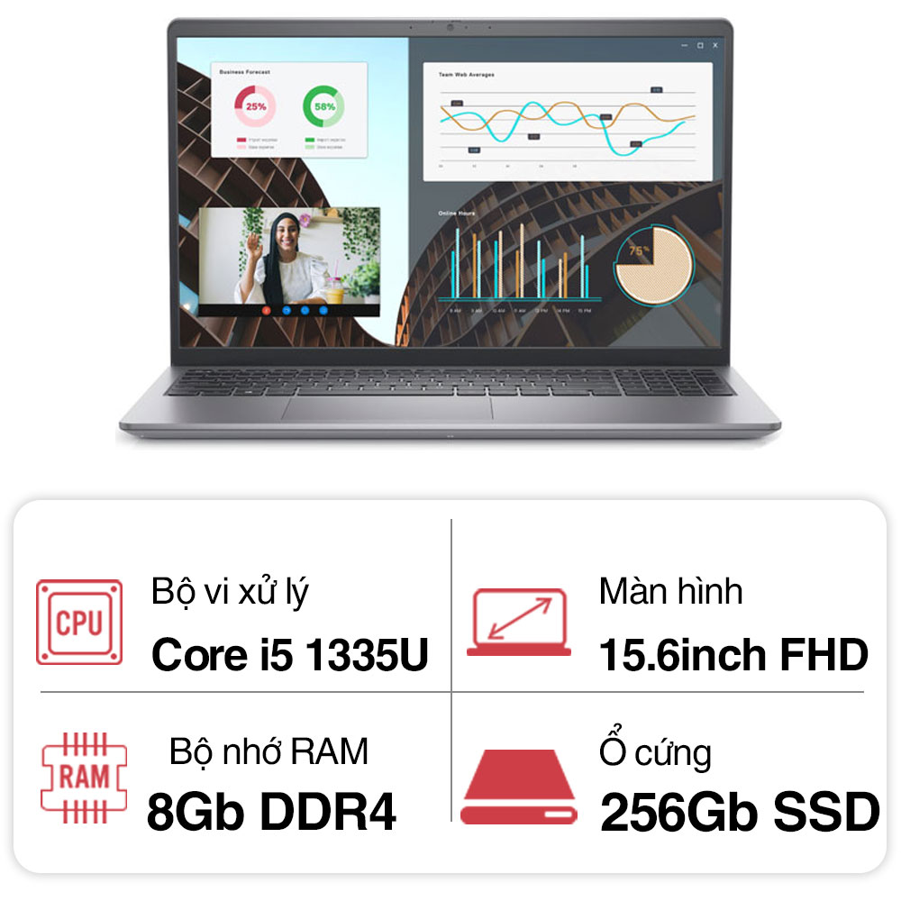 Laptop Dell Vostro 3530 V5I5267W1 (i5 1335U/ 8GB/ 256GB SSD/15.6 inch FHD/Win 11/ Office/ Grey/1Y)