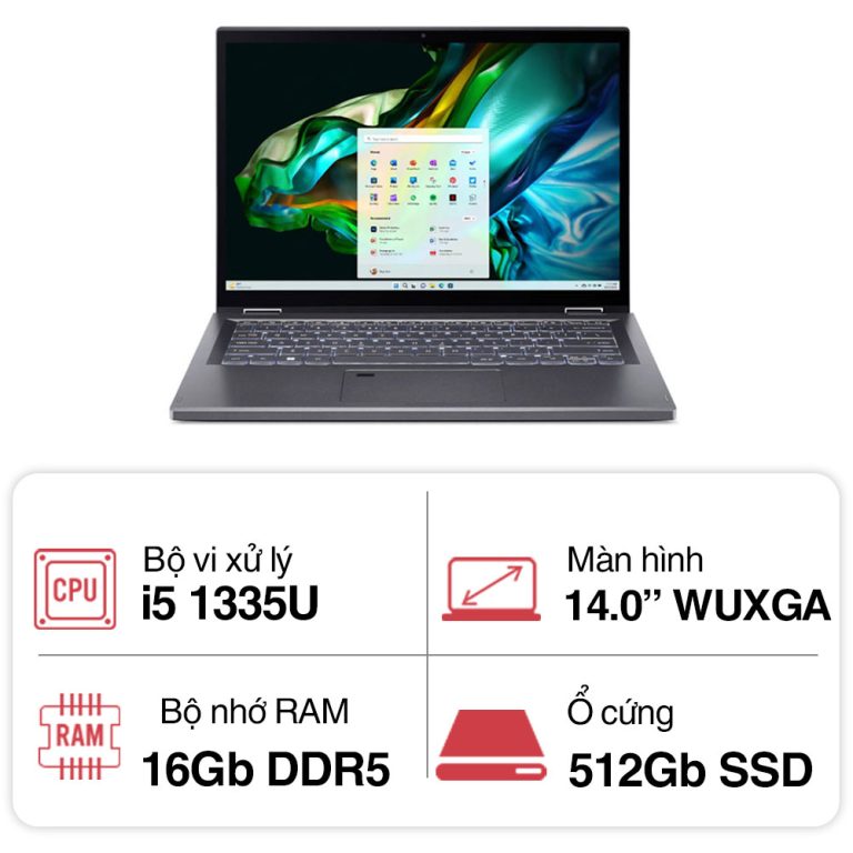 Laptop Acer Aspire A5SP14-51MTN-573X NX.KHKSV.002 (i5 1335U/ 16GB/ 512GB SSD/ 14 inch WUXGA Touch/ Win11/ Vỏ nhôm/ Pen/ 1Y)