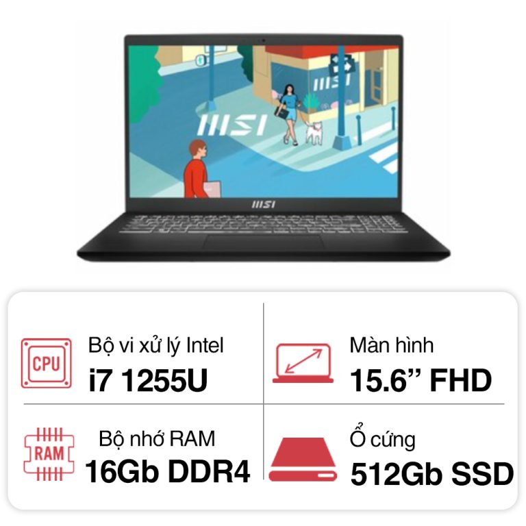 Laptop MSI Modern 15 B12MO-487VN (i7 1255U/ 16GB/ 512GB SSD/15.6 inch FHD/Win11/ Black)