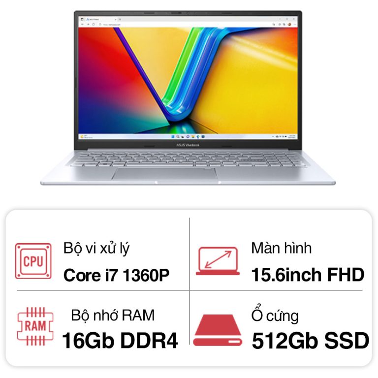 Laptop Asus Vivobook S3504VA-L1227WS (i7 1360P/ 16GB/ 512GB SSD/15.6 inch FHD/Win11/ Silver)