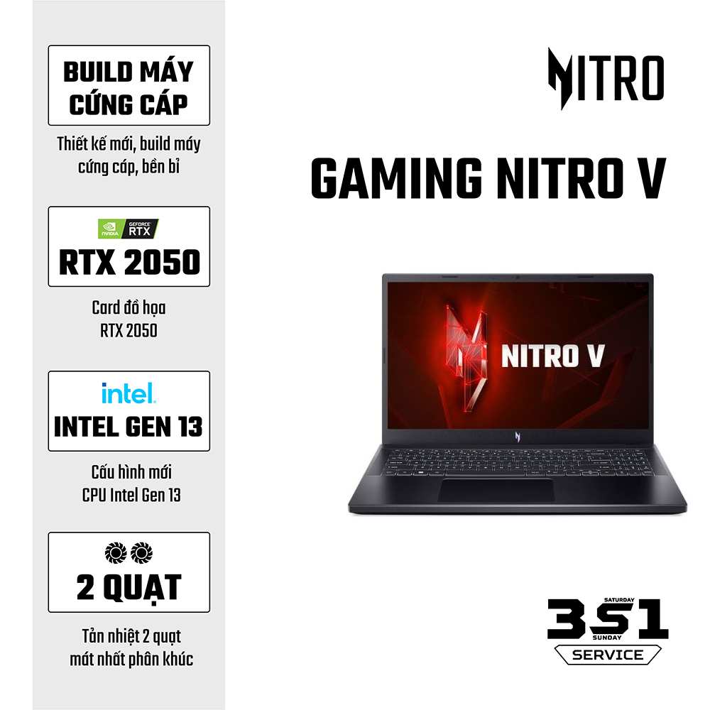 Laptop Acer Gaming Nitro ANV15-51-58AN NH.QNASV.001 (i5 13420H/ 8GB/ 512GB SSD/ RTX 2050 4GB/ 15.6 inch FHD/ 144Hz/ Win11/ Black/ 1Y)