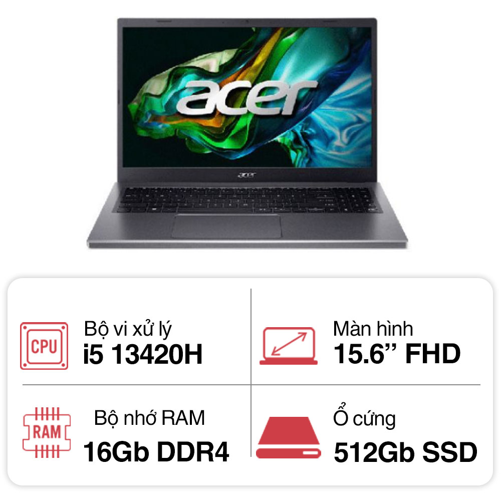 Laptop Acer Aspire A515-58M-56YX NX.KQ8SV.005 (i5 13420H/ 16GB/ 512GB SSD/ 15.6 inch FHD/ Win11/ Grey/ Vỏ nhôm/ 1Y)