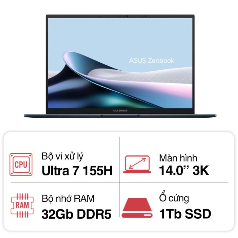 Laptop Asus Zenbook 14 OLED UX3405MA-PP152W (Ultra 7 155H/ 32GB/ 1TB SSD/ 14 inch 3K/ Win11/ Blue)