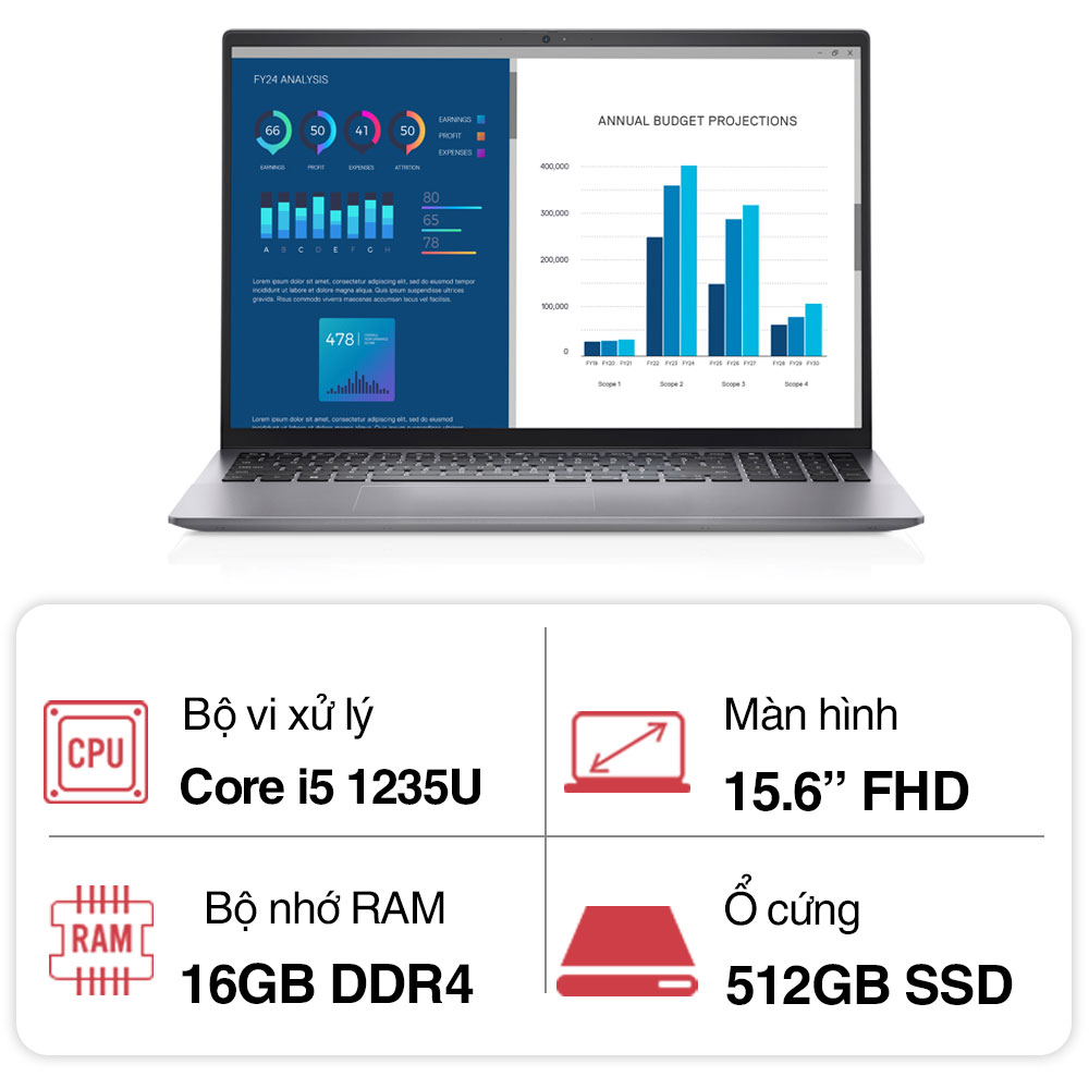 Laptop Dell Vostro 3520 71030559 (i5 1235U/ 16GB/ 512GB SSD/15.6 inch FHD/Win 11/ Office/ Titan Grey/1Y)