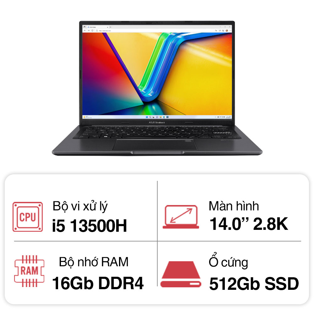 Laptop Asus Vivobook 14 OLED A1405VA-KM257W (i5 13500H/ 16GB/ 512GB SSD/14 inch 2.8K/Win11/ Black)