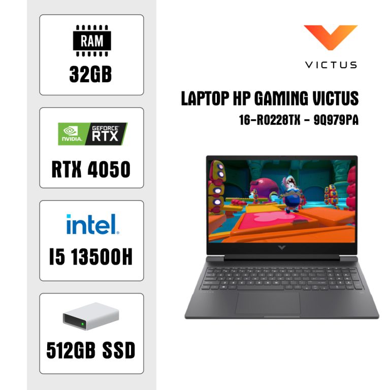 Laptop HP Gaming Victus 16-r0228TX – 9Q979PA (i5 13500H/ 32GB/ 512GB SSD/ RTX 4050 6GB/ 16.1 inch FHD/ 144Hz/ Win11/ Black)