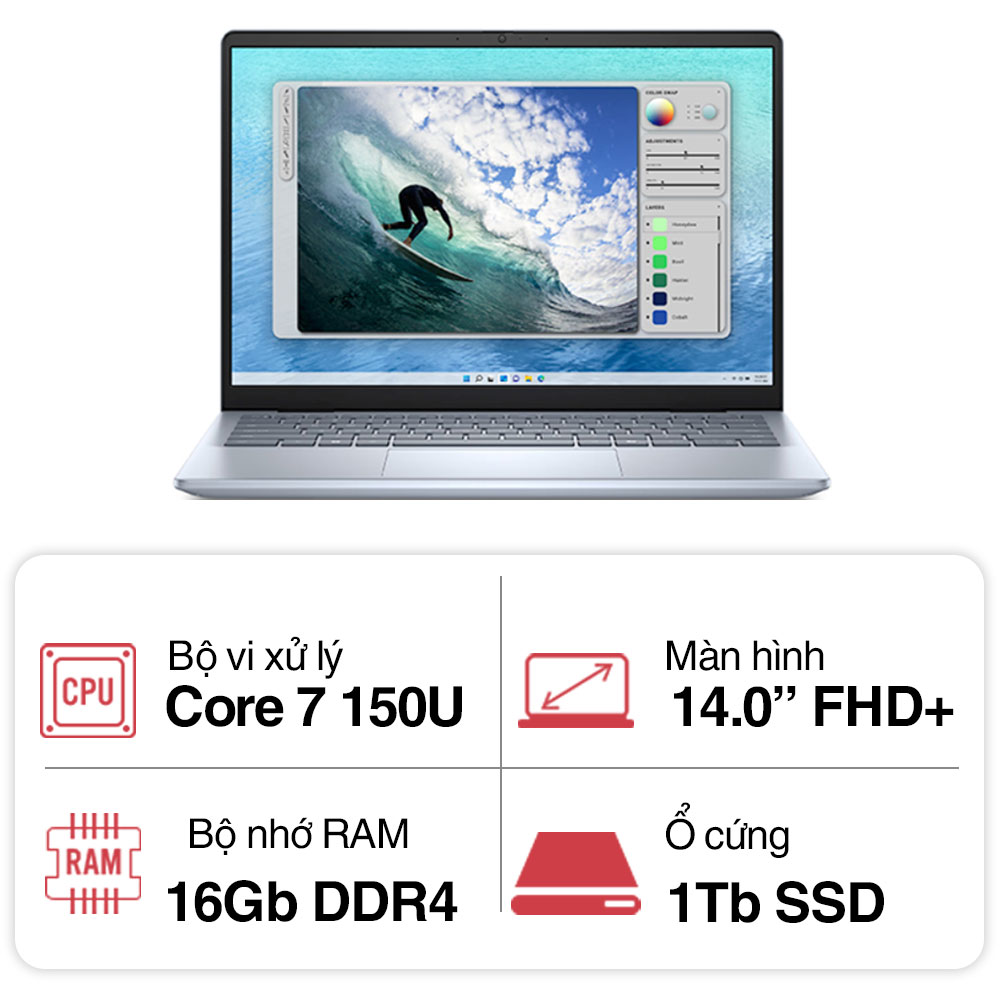 Laptop Dell Inspiron 5440 7FN5J (Core 7 150U/ 16GB/ 1TB SSD/ 14 inch FHD+/ Win 11/ Office/ Vỏ nhôm/ 1Y)