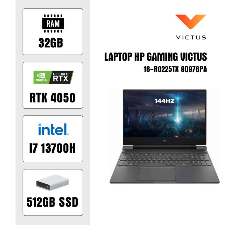 Laptop HP Gaming Victus 16-r0225TX 9Q976PA (I7 13700H/ 32GB/ 512GB SSD/ RTX 4050 6GB/ 16.1 inch FHD/ Win11/ Silver)