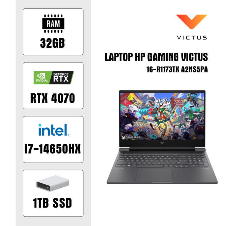 Laptop HP Gaming Victus 16-r1173TX A2NS5PA (i7 14650HX/ 32GB/ 1TB SSD/ RTX 4070 8GB/ 16.1 inch FHD/ Win11/ Silver)