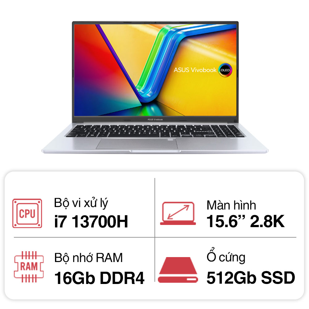 Laptop Asus Vivobook 15 OLED A1505VA-MA492W (I7 13700H/ 16GB/ 512GB SSD/ 15.6 inch 2.8K/ Win11/ Silver)